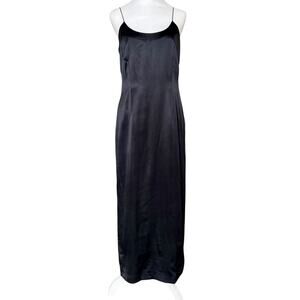Vintage 100% Silk Black Evening Gown Slip Dress Spaghetti Strap Y2k 8/10